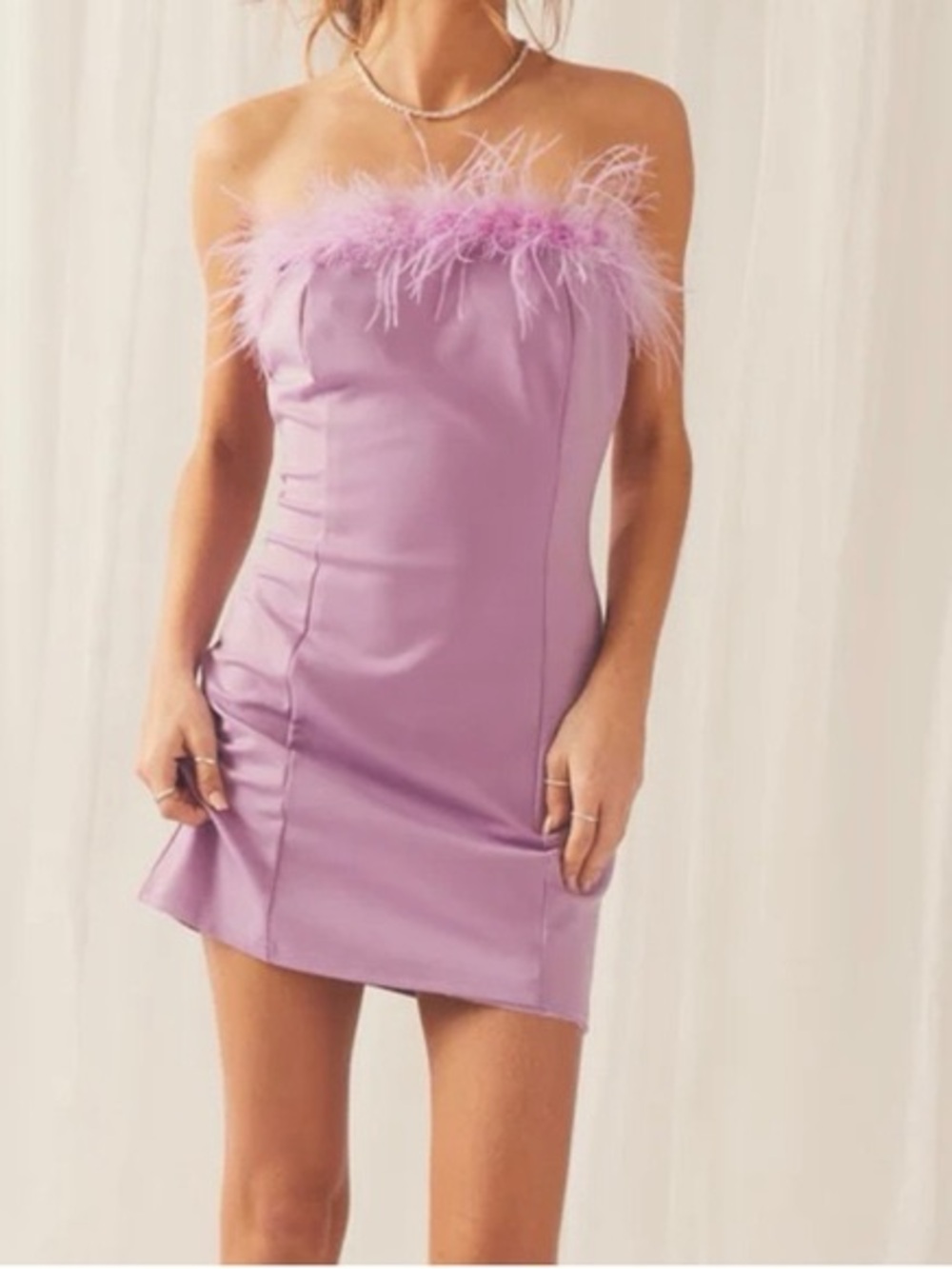 Peppermayo NWT Starlight Dancer Lilac Strapless Feather-Trim Mini Dress - Size 4